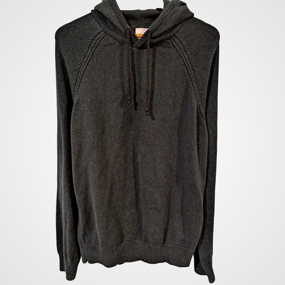 H&M LOGG Mens Forest Green Knit Hoodie Sweater Cotton Raglan Pullover Size L